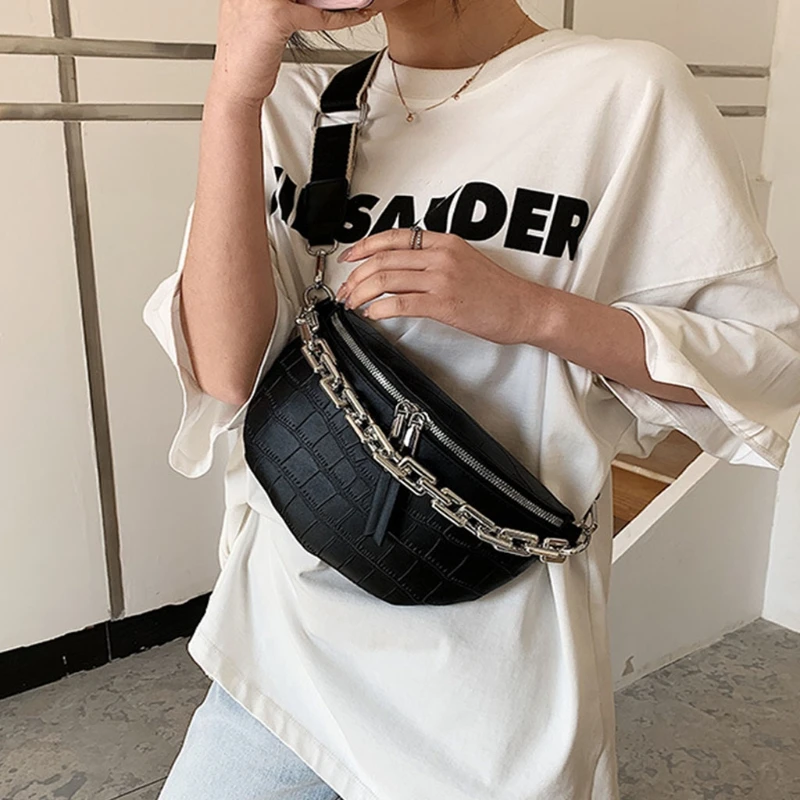 

Luxury Women's Fanny Pack High Quality Waist Bag Thick Chain Shoulder Crossbody Chest Bag Female Belt Bag Designer Brand Handbag