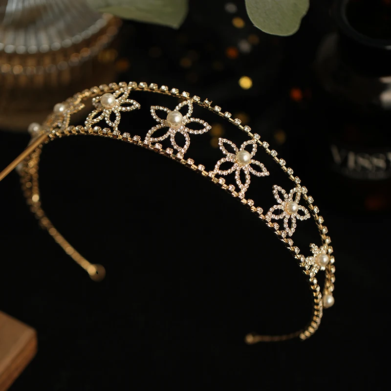 

Pearl Rhinestone Flower Hairband Hair Hoop For Women Girl Golden Headpiece Wedding Hair Jewelry Hair Accessories For Women