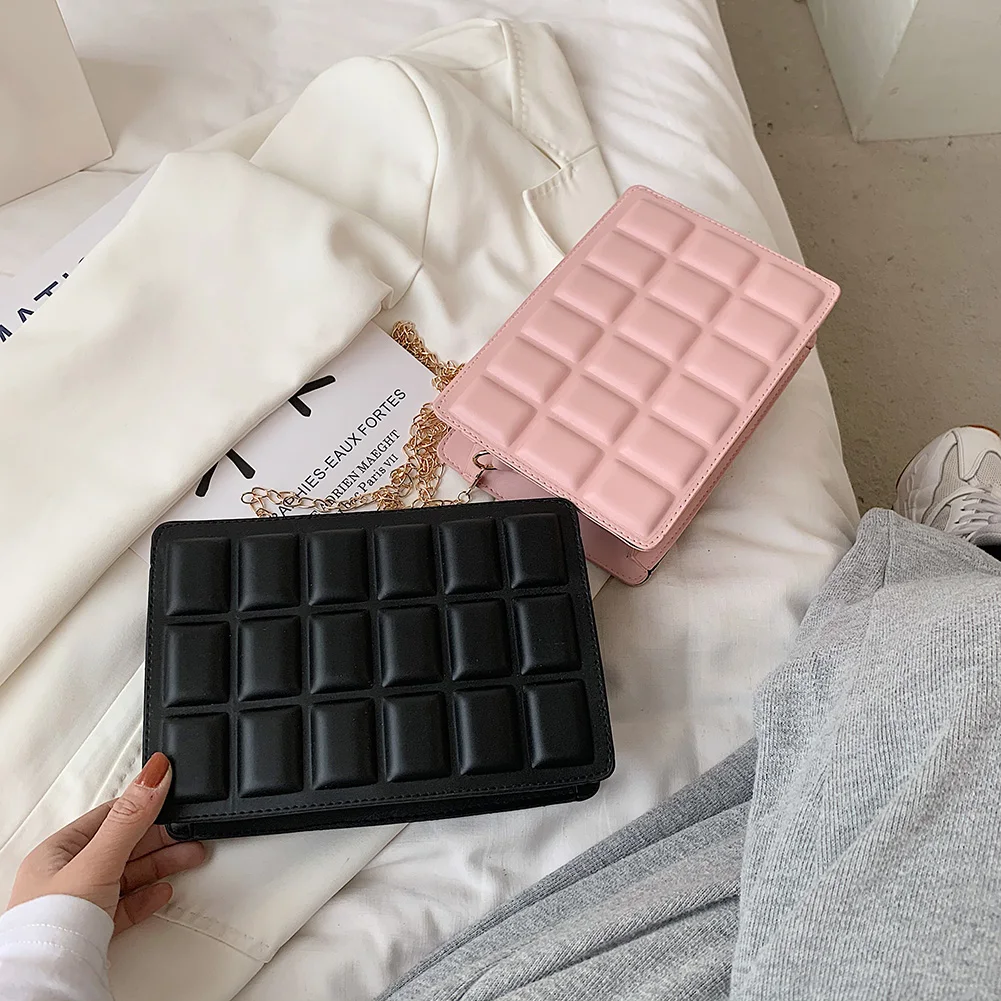 

Solid Color Checkered Square Stamped Grid Crossbody Bags for Women Simple PU Leather Shoulder Bag Designer Female Wild Handbags