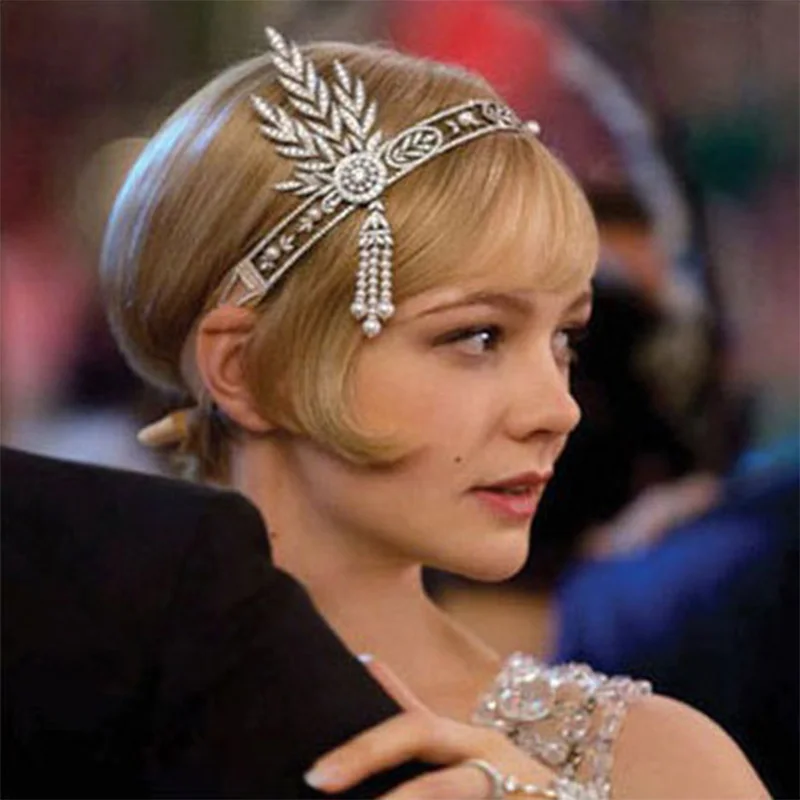 

20s Art Deco Women 1920s Vintage Bridal Headpiece Costume Hair Accessories Flapper Great Gatsby Leaf Medallion Pearl Headband