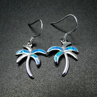 hot selling blue opal coconut palm earrings 925 sterling silver womens silver drop earings for gift
