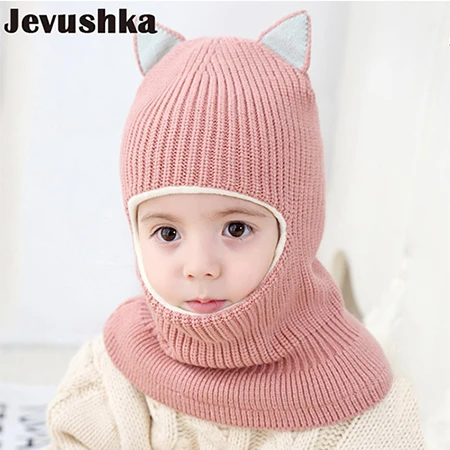 pink cat Детская шапка-шлем снуд зимняя кепка для мальчики с помпоными шапки для девочики шапочки для новорожденных HT073 - Цвет: pink cat