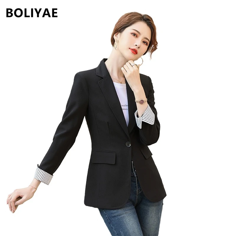 Boliyae 2021 Spring and Autumn Fashion Business Suits Women Long Sleeve Office Blazer Ladies Casual Top Temperament Jacket Veste