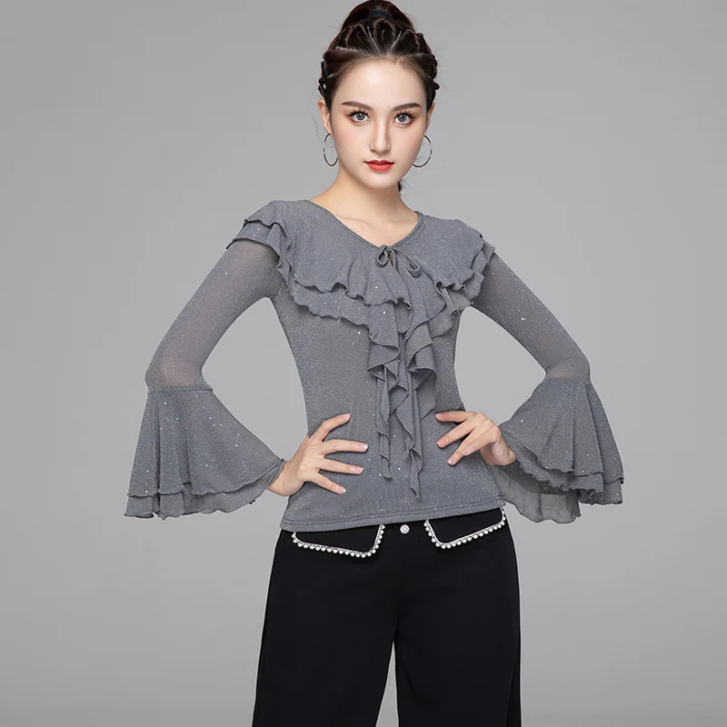 

New Latin Dance Practice Clothes Modern Standard Dance Competition Tops Female Rumba Training Tops Samba Tango Clothing