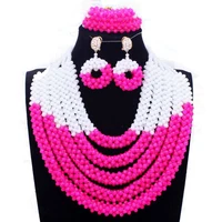 4ujewelry fuchsia and white necklace earrings and bracelet jewelry set for afrian women 2020 handmade crystal 5 layers free ship