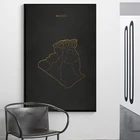 Золотая линия, черная карта Алжира, холст, настенный художественный принт, современный плакат, настенные картины, декор для гостиной