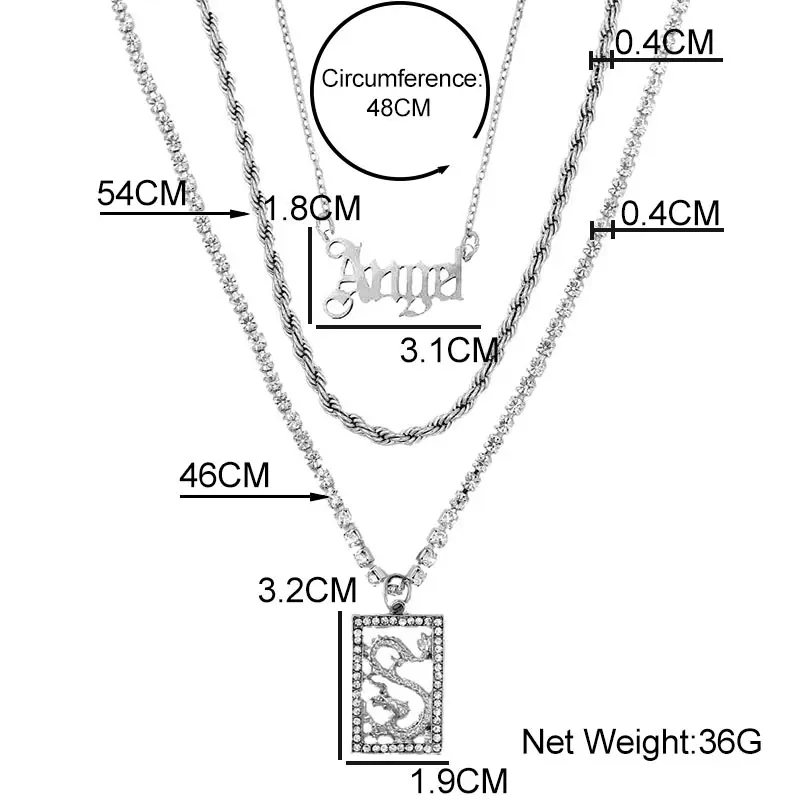 

Trendy Silver Color Crystal Dragon Pendant Necklace For Women Fashion Punk Angel Letter Twisted Chain Necklaces Jewelry Gifts