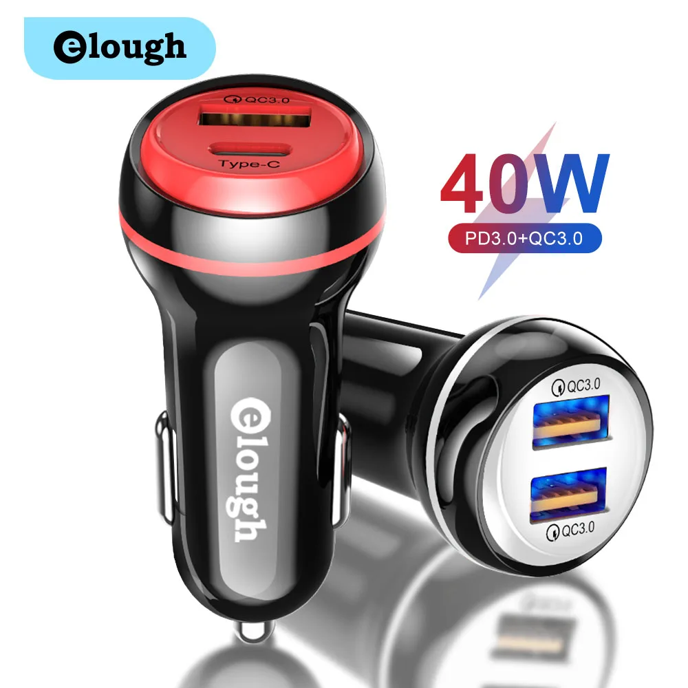 Elough 40W USB Car Charger Type c PD Quick Charge 3.0 LED Dual Fast for iPhone Xiaomi Huawei Samsung Adapter in | Мобильные телефоны
