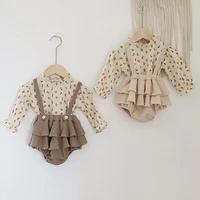 2pcs vintage baby girl clothes set summer cotton girls floral blouse shirt romper dress spring newborn baby girl clothes outfits