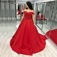satin evening dresses 2020 red off soulder women formal party robe de soiree elegant a line appliques vestidos long prom dress