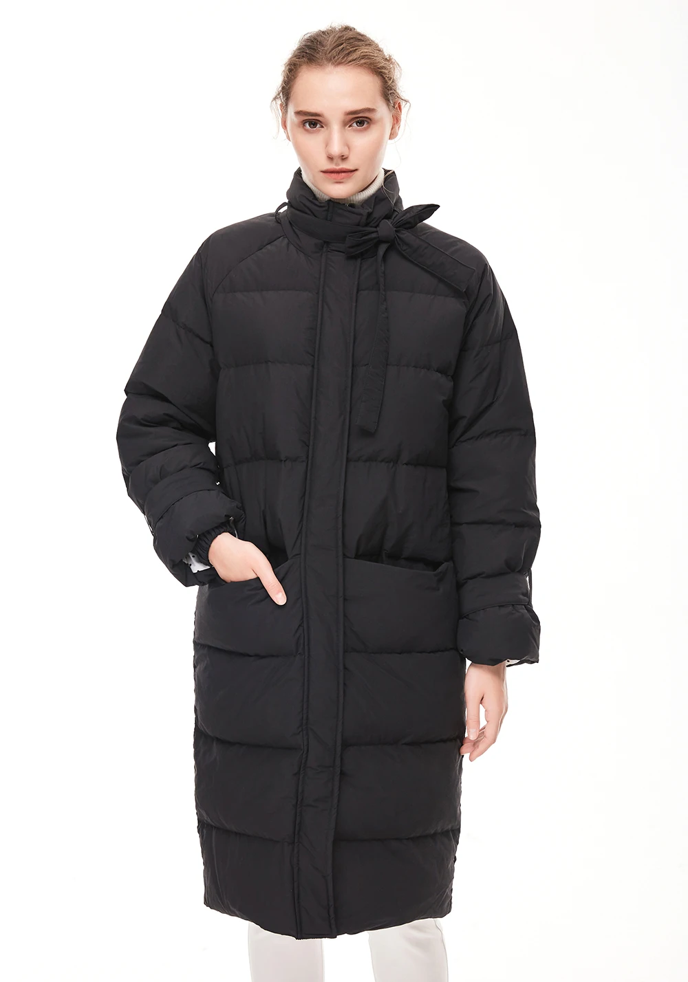 

Womens Down Jacket Quilted Packable Puffer Coat Thicken Zip Up Winter Warm Long Overcoat Outerwear with Pockets