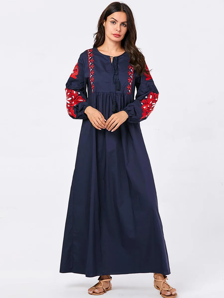 BNSQ женские мусульманские Длинные платья плюс размер халат вышивка abaya открытый Дубай Парер Рамадан Повседневный кафтан длинное платье