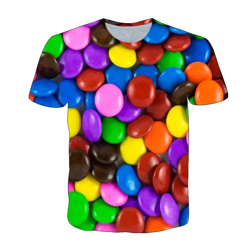 

2021 Summer New Unisex 3D Creative Printing Colorful Candy T-Shirt Street Wear Strawberry Button Shape O Collar T-Shirt XS-6XL