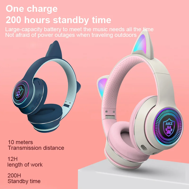 

Cat Ear Bluetooth Headphone AKZ-K27 Wireless 5.0 Portable Fashionable Dynamic Professional Computer Gamer Use Gaming Headsets