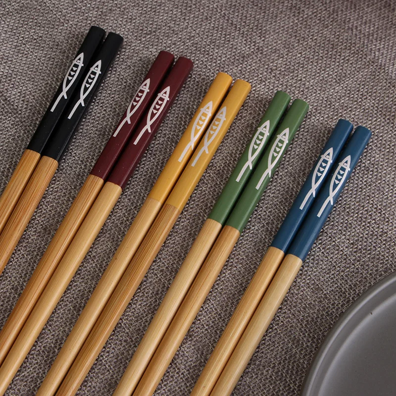 

Reusable 5 Pair Set Handmade Bamboo Japanese Style Natural Wood Chopsticks Sushi Food Cat Flower Multi Color Wooden Chop Sticks