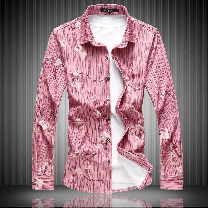 

2021 Men Floral Shirts New High Quality Men Shirt Long Sleeve Cotton Flowers Design Big Size Man 5XL 6XL 7XL Casual Shirts 9093