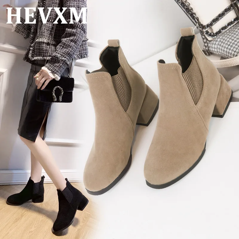 Женские ботильоны HEVXM 2020 модные замшевые кожаные ботинки женская обувь на