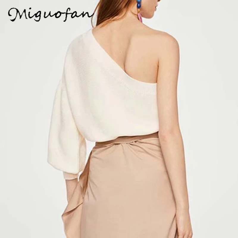 Miguofan свитера на одно плечо сексуальный вязаный свитер для женщин модный