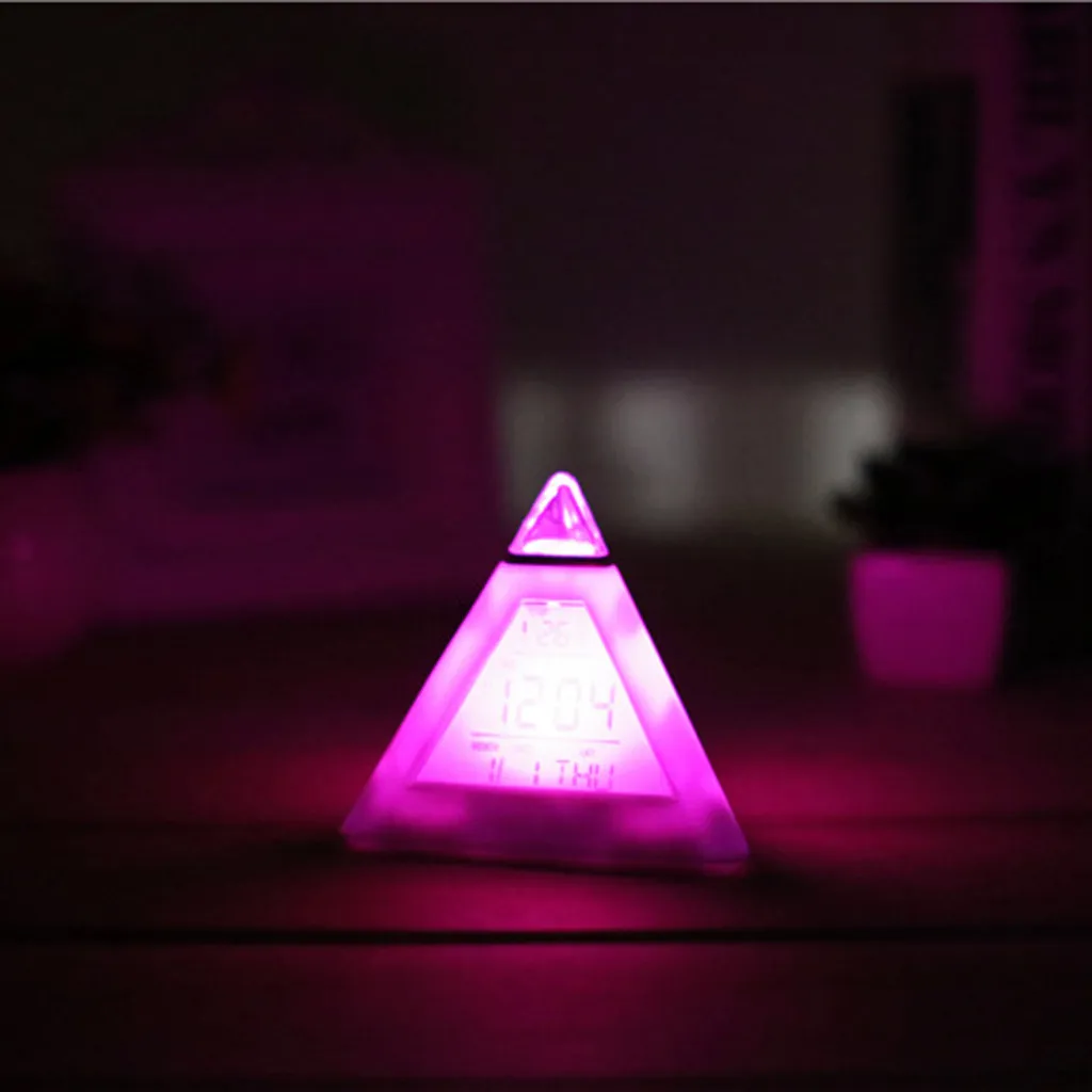 Треугольная пирамида время 7 цветов светодиодный маленький цифровой будильник