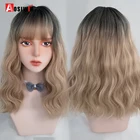 AOSI Лолита косплей женский парик Короткие Волнистые Розовые Ombre блонд синтетические парики с челкой для девочек натуральные волосы аниме на Хэллоуин