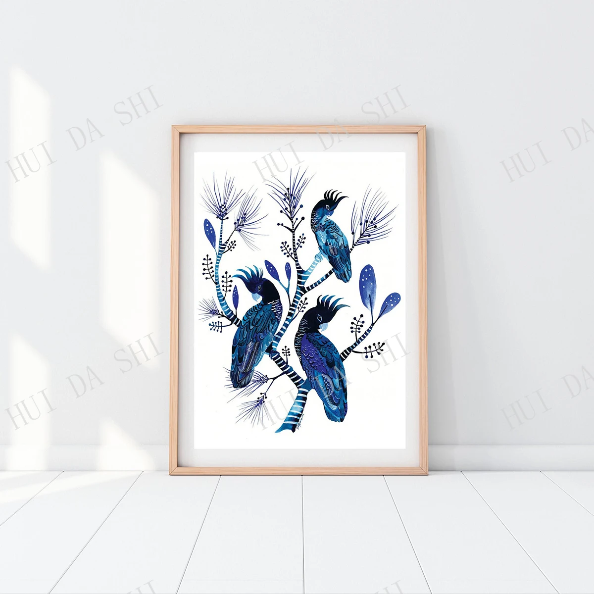 

Blue and white Cockatoo Hamptons Wall Art Audubon inspired Australian Artist Botanical bird print