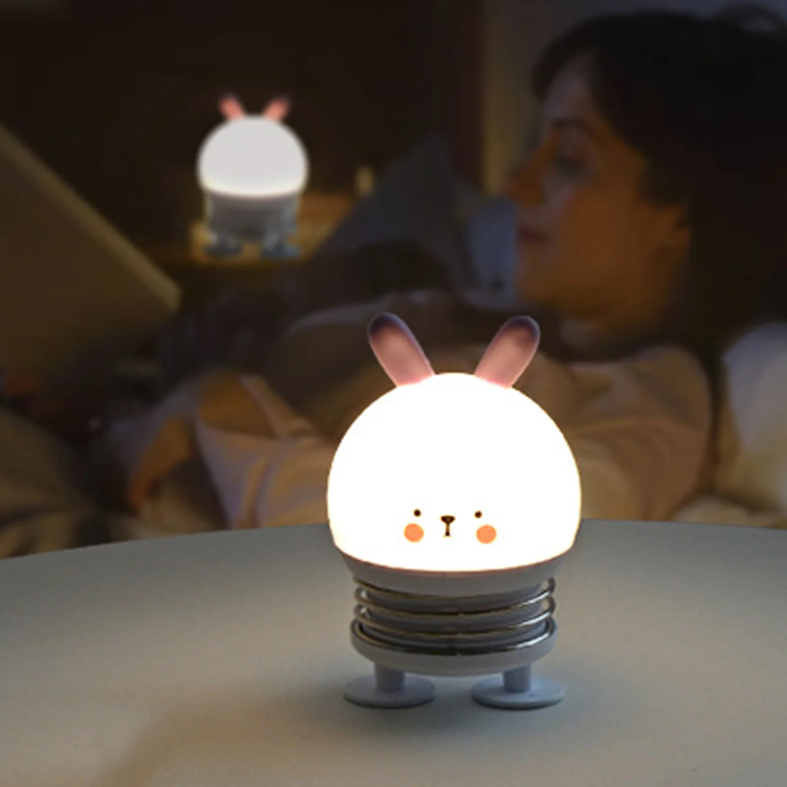 

Touch Colorful Creative Press Spring Silicone Led Night Light Charging Pat Plug Child Sleeping Feeding Bedside Bedroom Table