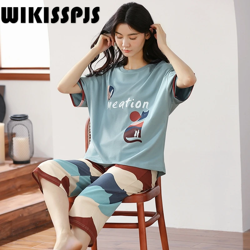 

Пижама женская летняя из двух предметов, с коротким рукавом, размеры до 4xl