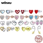 Женские серьги-гвоздики в форме сердца WOSTU, маленькие серьги из стерлингового серебра 925 пробы с эмалью в форме сердца