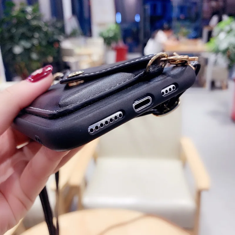 Для iPhone XR XS MAX X 8 7 6 6s плечевой ремень из кожи бумажник держатель для карт задняя чехол КРЫШКА ДЛЯ samsung S10 S9 плюс S10E Note 9