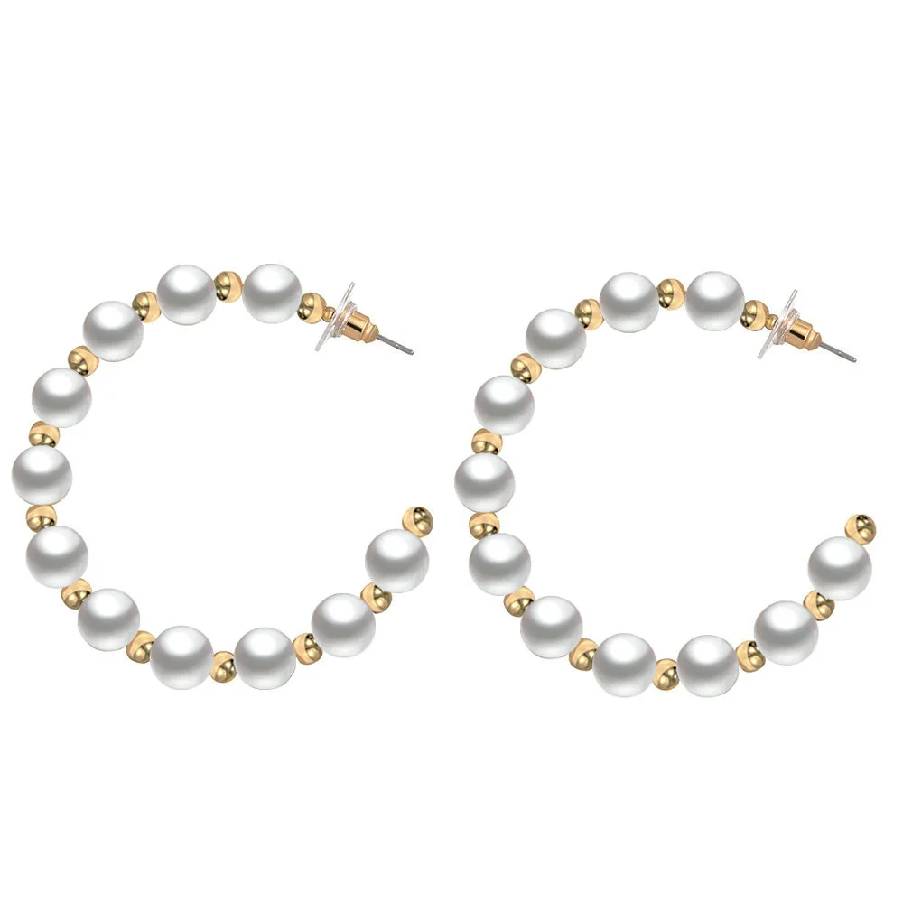 

Temperament Pearl Big ring Earring Creative Simple Metal Ball Letter C Type Earrings For Women Earings Fashion Jewelry 2020
