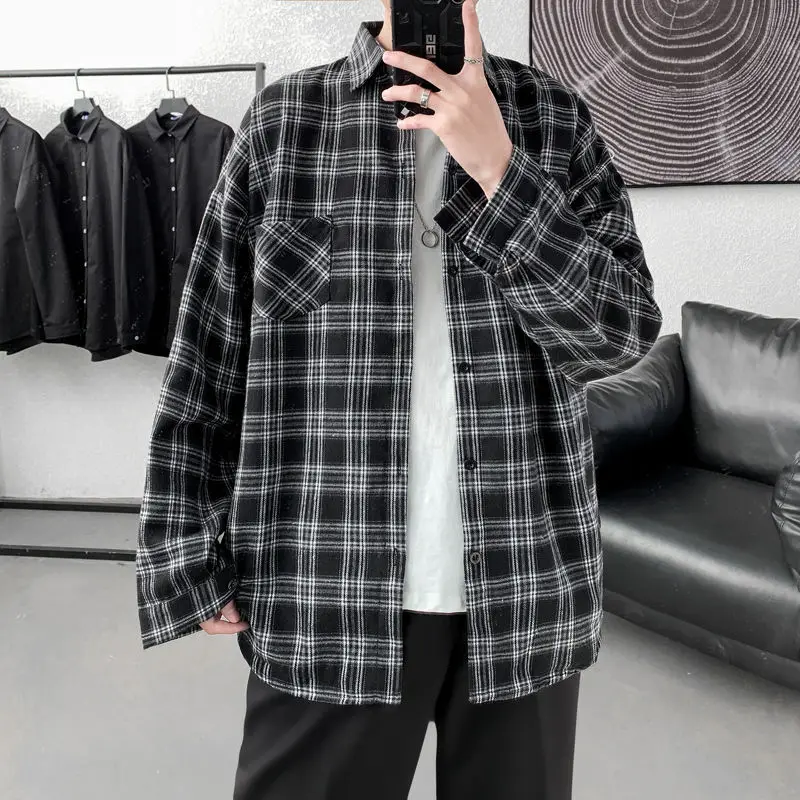 

Spring And Autumn Plaid Shirt Men's Fashion Retro Casual Shirt Men Streetwear Korean Loose Long Sleeve Shirts Mens M-3XL