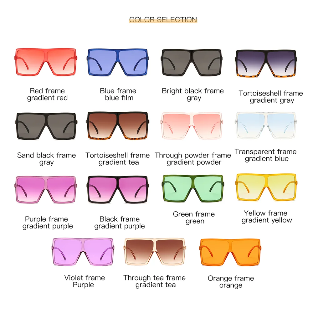 

Oversized Women Sunglasses Square Brand Designer Big Frame Plastic Sun Glasses Vintage Retro Glasses Unisex Oculos Feminino