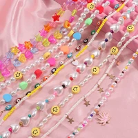 boho rainbow heart evil eye geometry pearl beaded necklace for women candy star choker mushroom chain necklace y2k party jewelry