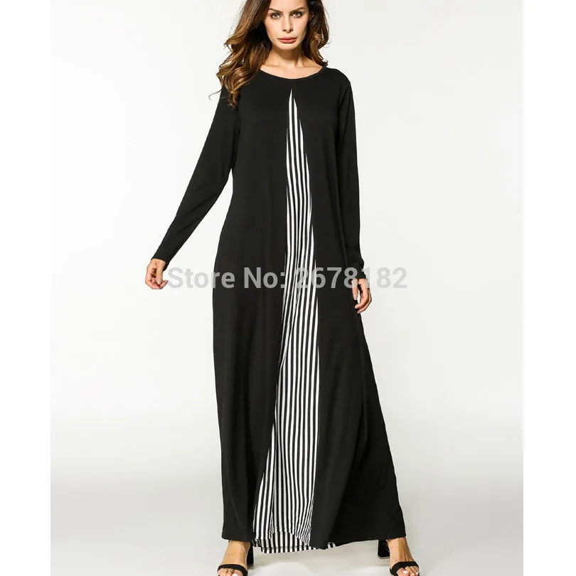 2018 исламский мусульманский хлопок прошитый полосатый длинный рукав свободный