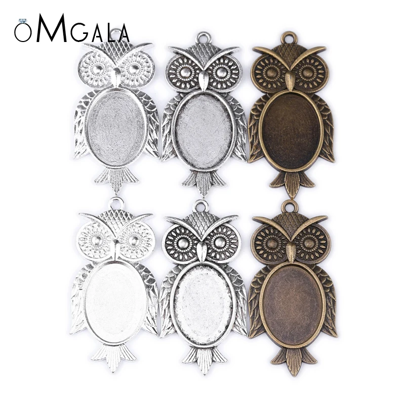 

10pcs/lot Owl charm Pendant Base Setting Blank Bezel Tray Fit Oval 18X25mm Oval Glass Cabochon Dome Cameo For DIY Jewelry Making