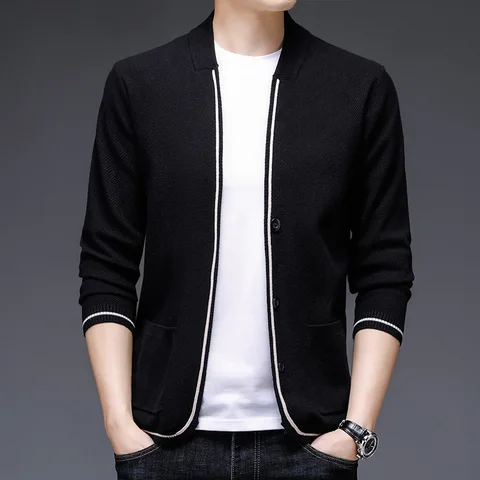 Высокое качество, новый осенне-зимний брендовый модный приталенный вязаный кардиган, мужской японский свитер, повседневные пальто, куртка, Мужская одежда 2023