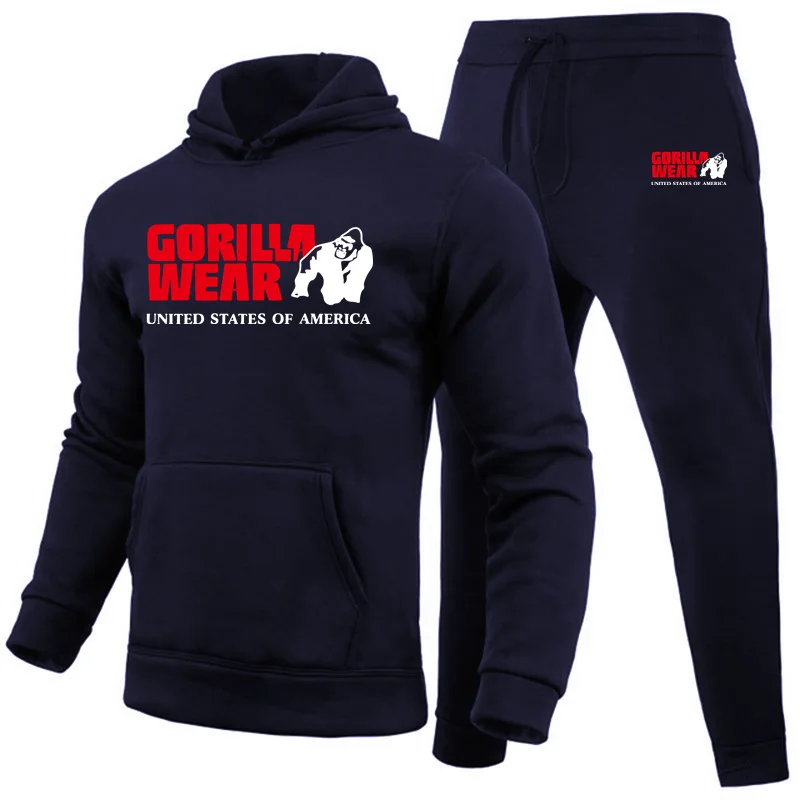 

Спортивный костюм, модная одежда GORILLA, спортивная одежда, комплект из двух предметов, толстовка из хлопка и флиса + штаны, спортивный костюм