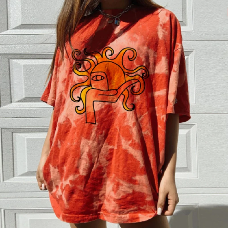 

Tie Dye Loose Hip Hop Vintage Graphic T Shirts Women New Short Sleeve Punk Clothes Casual Girl 2021 Spring Summer French Fashion