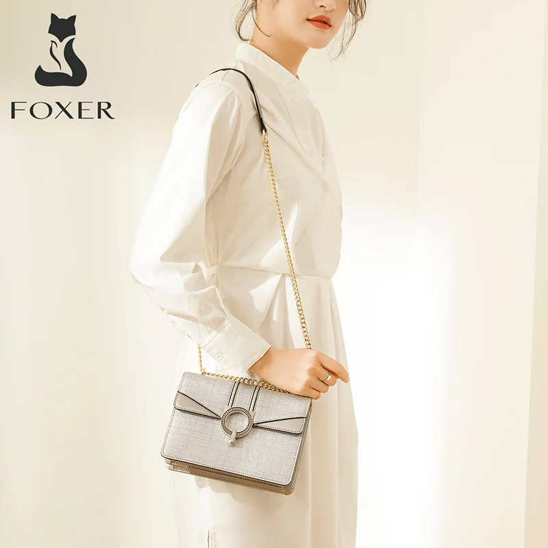 FOXER женские шикарные сумки на плечо из воловьей кожи роскошные маленькие