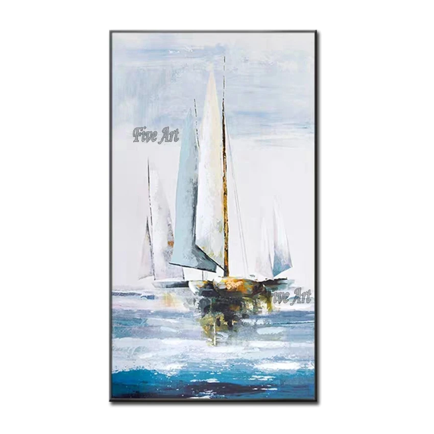 

Modern Abstract Sailing Boat Ship Paintings Design 100% Hand-painted Canvas Oil Painting Unframed Wall Art For Living Room Decor