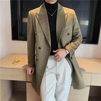 british style double breasted woolen mens jackets long slim casual business trench coat social streetwear windbreaker overcoat