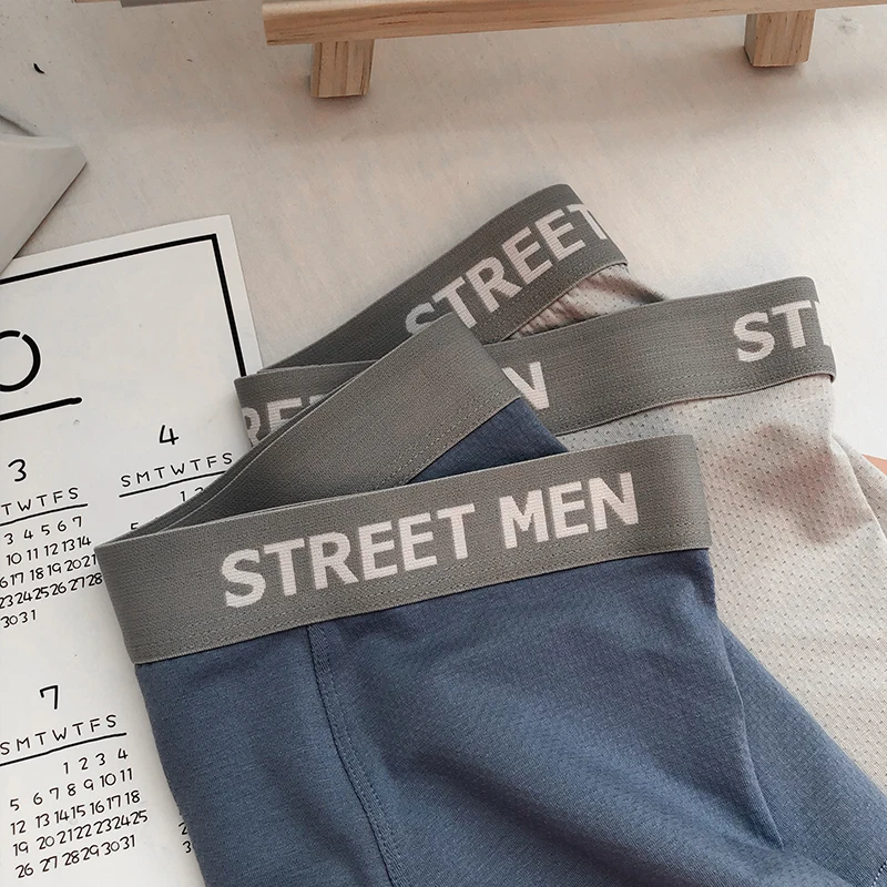 3 Pieces Men Panties Breathable Men Underwear Boxer Cotton Summer Mid-waist Men Boxer Shorts Solid Color Underpants 2020 New