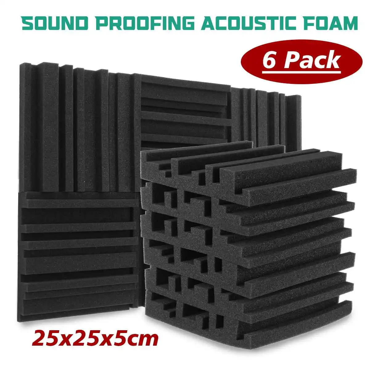 

6Pcs/Set 250x250x50mm Studio Acoustic Foam Sound Proofing Protective Sponge Soundproof Absorption Treatment Panel Sealing Strips