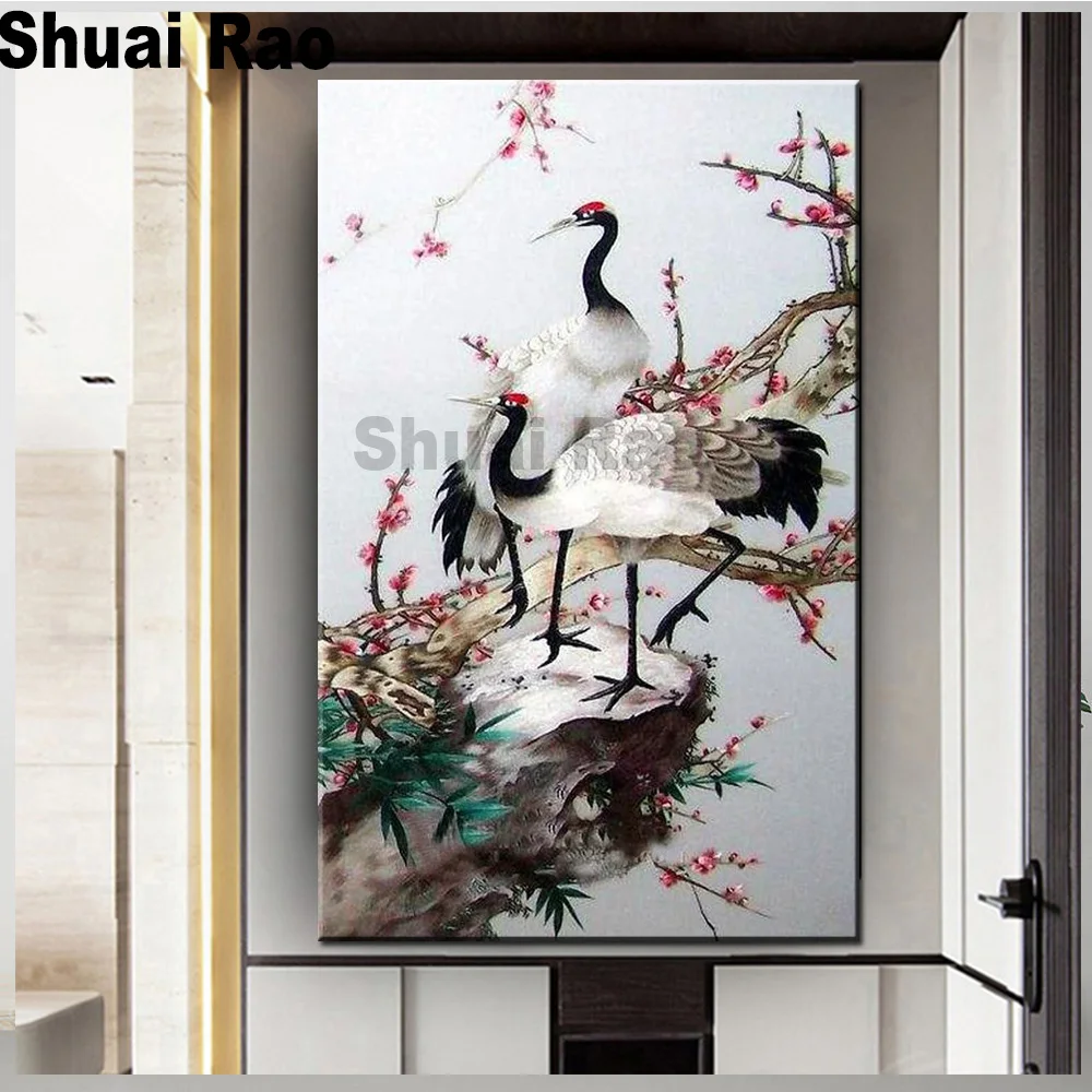 3d обои китайского Журавля птицы цветы алмазная живопись своими руками Алмазная