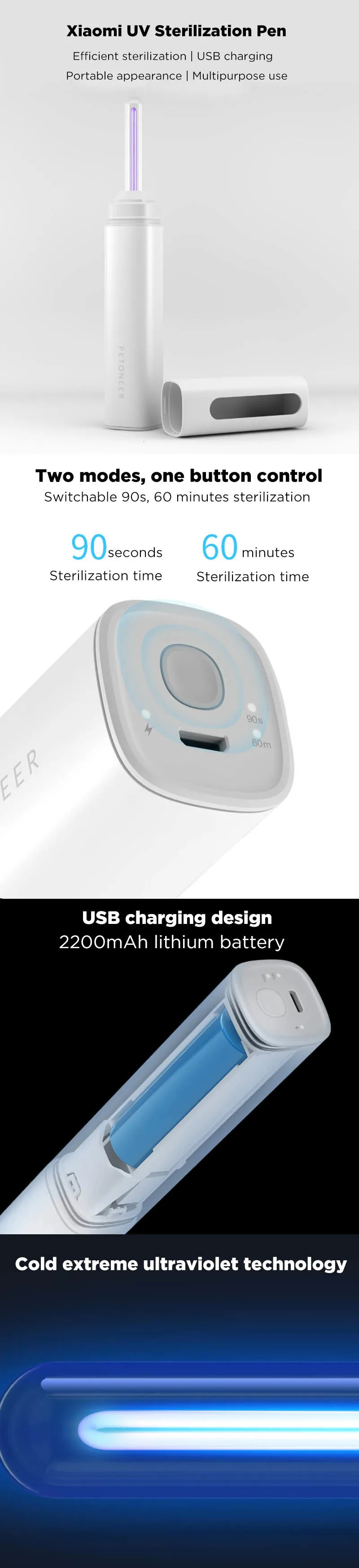 Xiaomi Patoneer 253.7nm уф стерилизация ручка перезаряжаемый сухой тепло воздух чистый Ультрафиолетовый стерилизатор для домашних животных кошка Охота собака