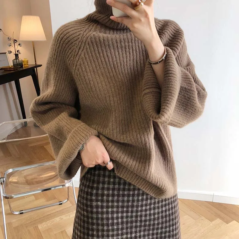 CamKemsey Winter Women Harajuku Knitted Sweaters Autumn Lazy Loose Thicken Turtleneck Sweaters And Pullovers