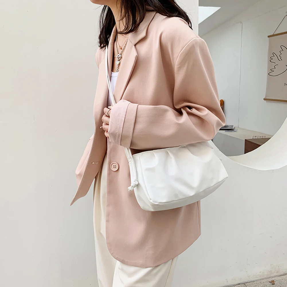 

Women Pleated Small Messenger Bag Casual PU Leather Pure Color Shoulder Crossbody Women's Designer Travel Handbag