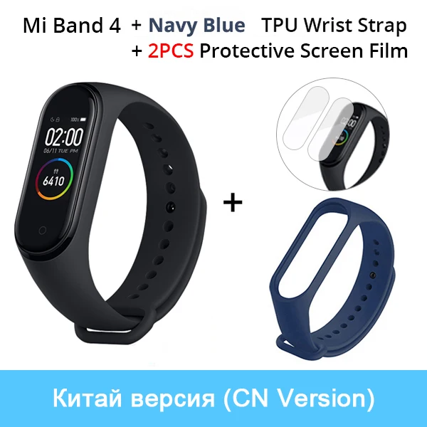 Xiaomi mi-браслет 4 смарт-браслет 3 AMOLED цветной экран mi Band 4 пульсометр фитнес Bluetooth Спорт 50 атм водонепроницаемый смарт-браслет - Цвет: CN Add Navy Blue