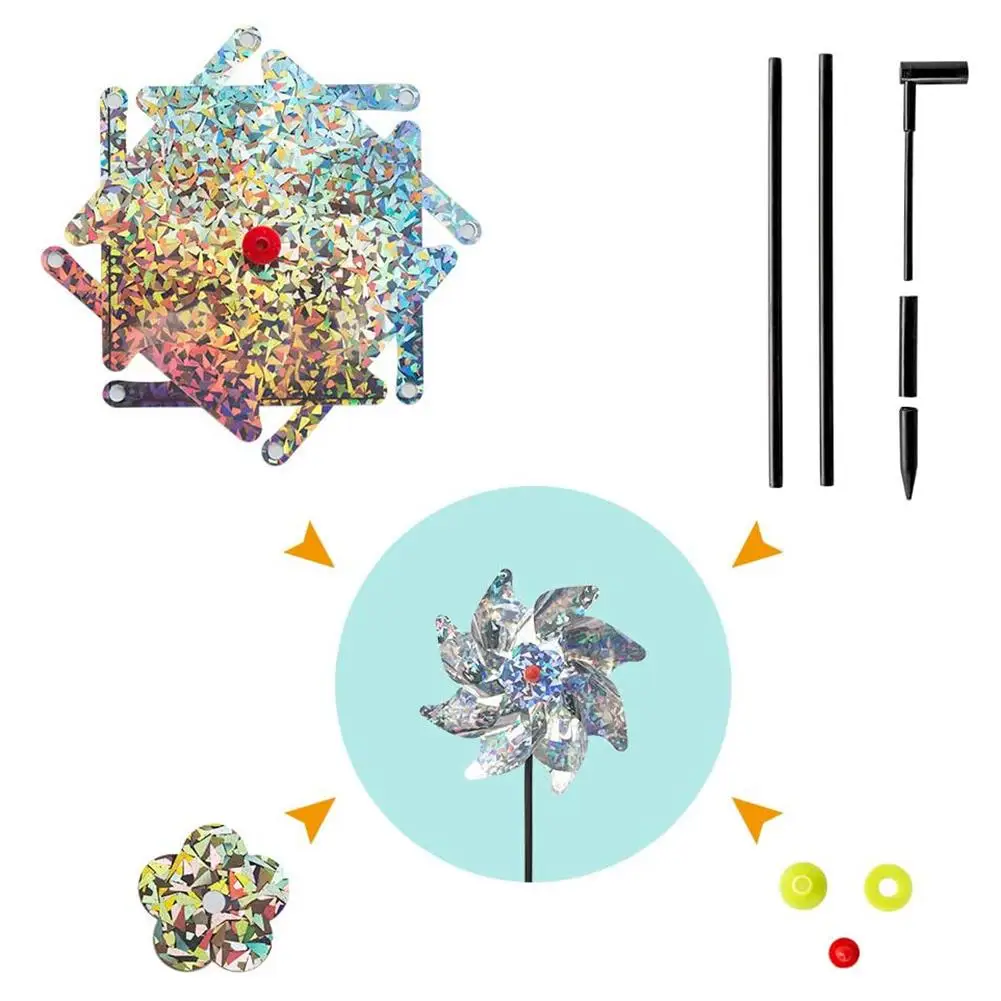 New Laser Windmill 8 Leaves Bird Repeller Sparkly Silver Pinwheels Deterrant For Garden Party Lawn Home Decor | Дом и сад