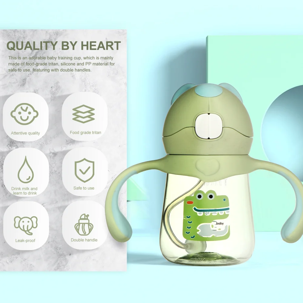 

1PC 300ML Baby Straw Cup Creative Water Cup Double Handle Drink Cup Training Cup